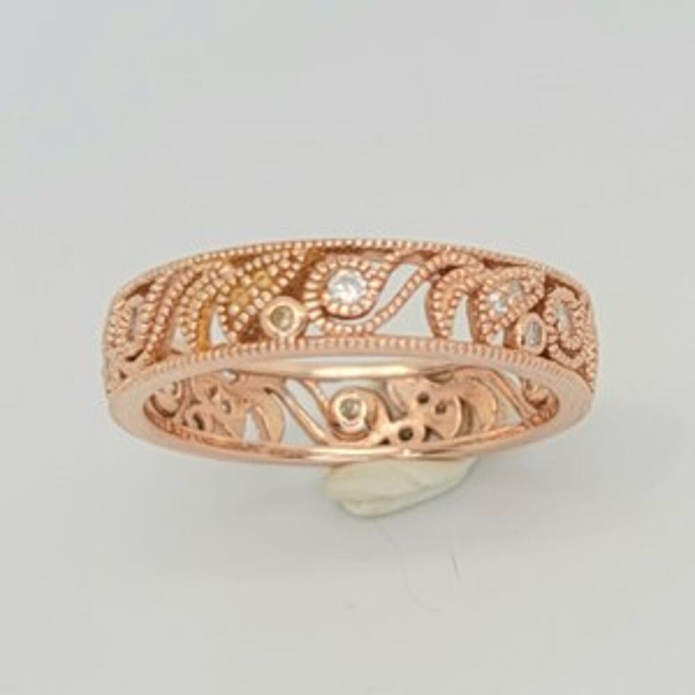 New Rose Gold Plated SS Negative Space Diamond Simulant Eternity Ring SZ 8.5